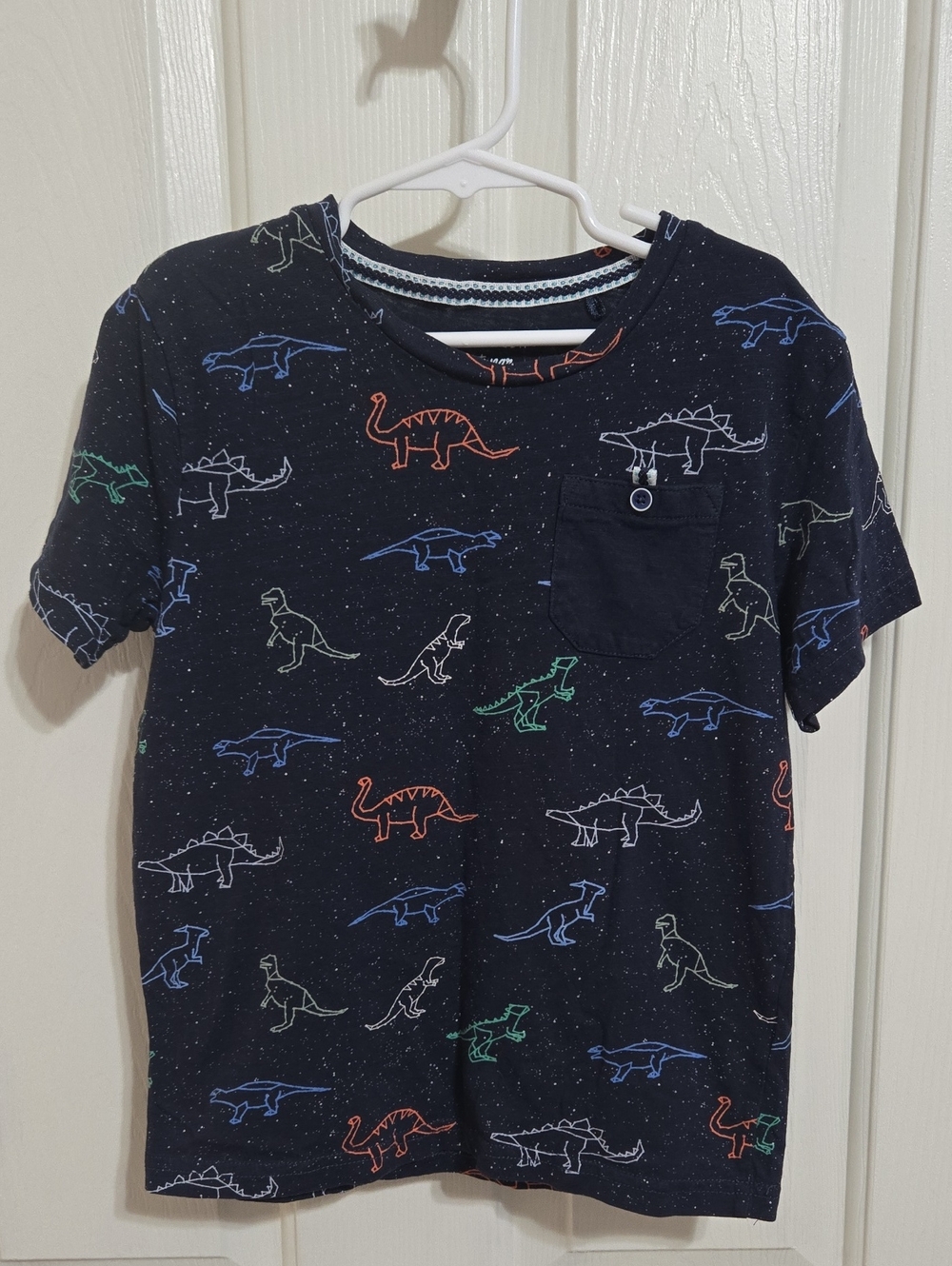 Craft + Flow dark blue dinosaur short sleeve shirt